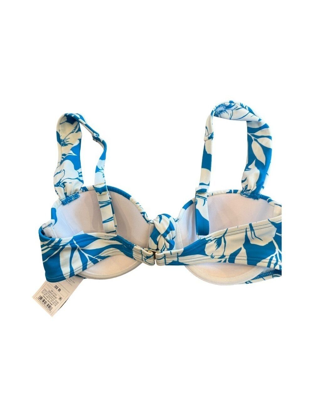 Shade & Shore Blue Floral Push-Up Knot Detail Bikini Top NWT Size 32 B - Picture 4 of 7